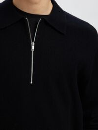 100% MERINOWOL POLO MET LANGE MOUWEN, Black, highres