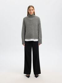 WOOL BLEND ROLL NECK JUMPER, Medium Grey Melange, highres