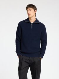 WOLLGEMISCH STRICK HALF-ZIP PULLOVER, Sky Captain, highres