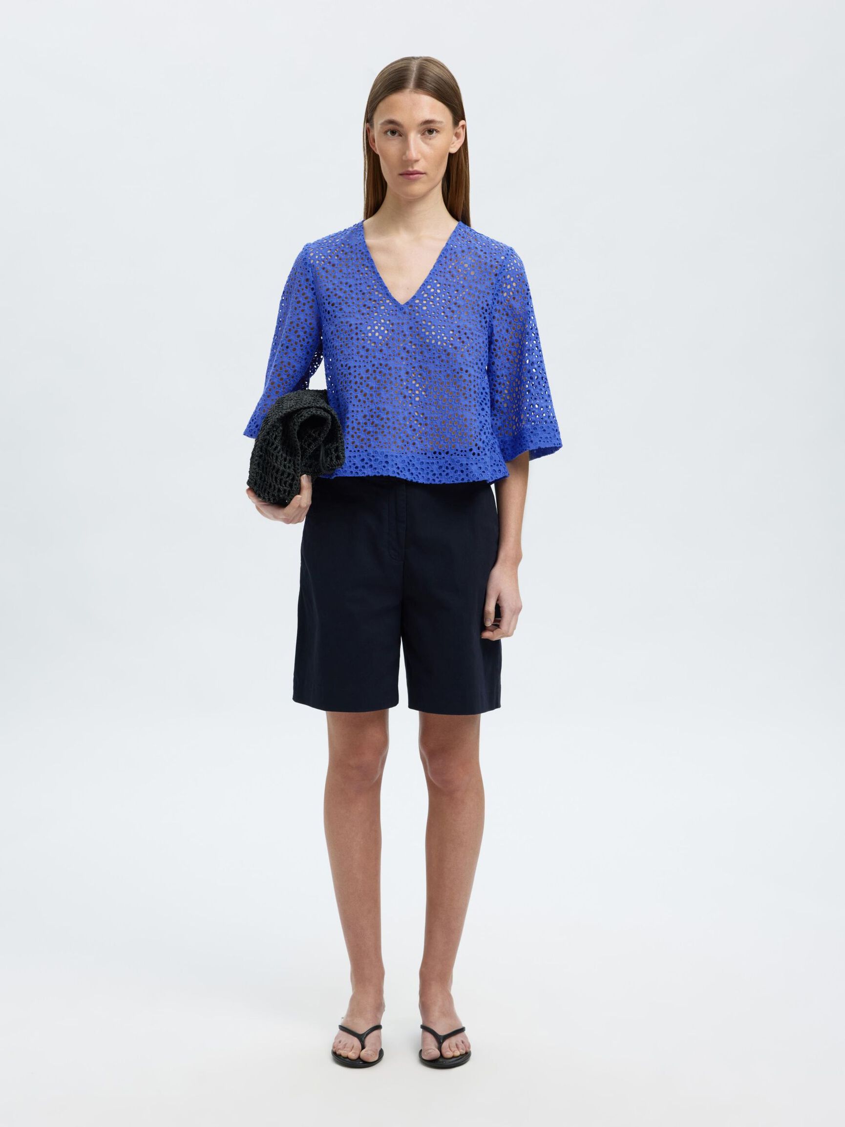 BRODERIE ANGLAISE CROPPED TOP, Dazzling Blue, highres