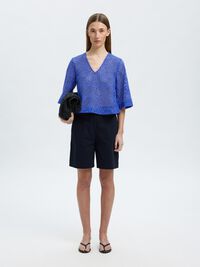 BRODERIE ANGLAISE CROPPED TOP, Dazzling Blue, highres