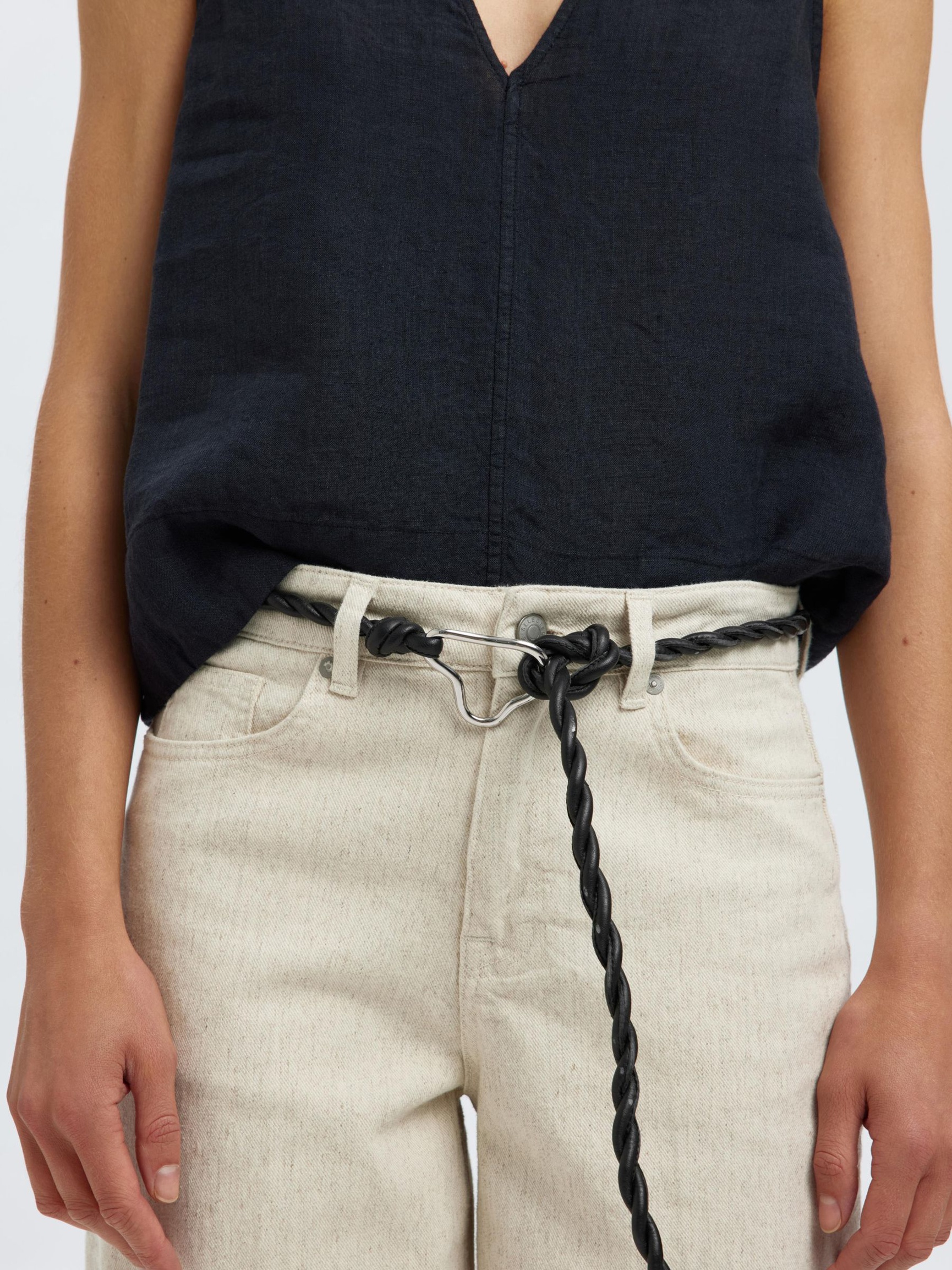 TRESSÉ CEINTURE EN CUIR, Black, highres