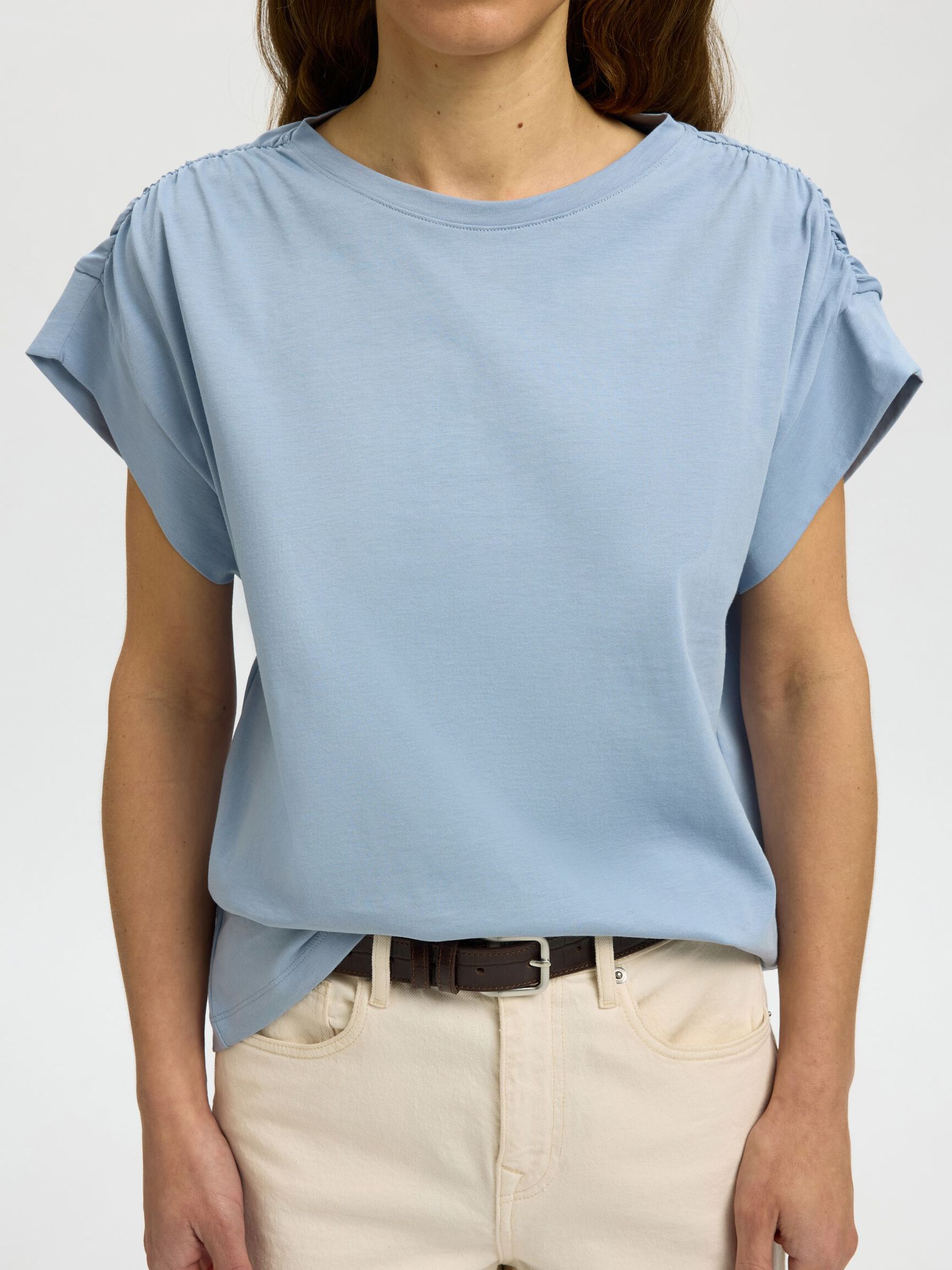 COTTON SHORT SLEEVED TOP, Dusty Blue, highres