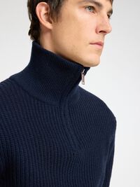 WOLLGEMISCH STRICK HALF-ZIP PULLOVER, Sky Captain, highres
