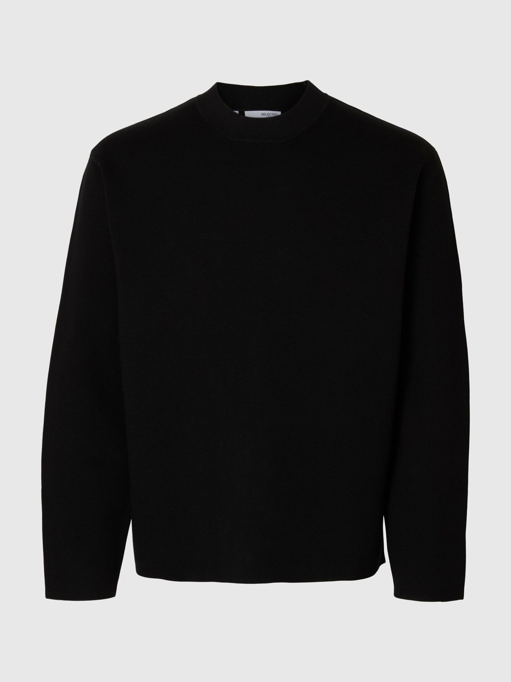 RELAXED FIT COTTON BLEND PULLOVER, Black, highres