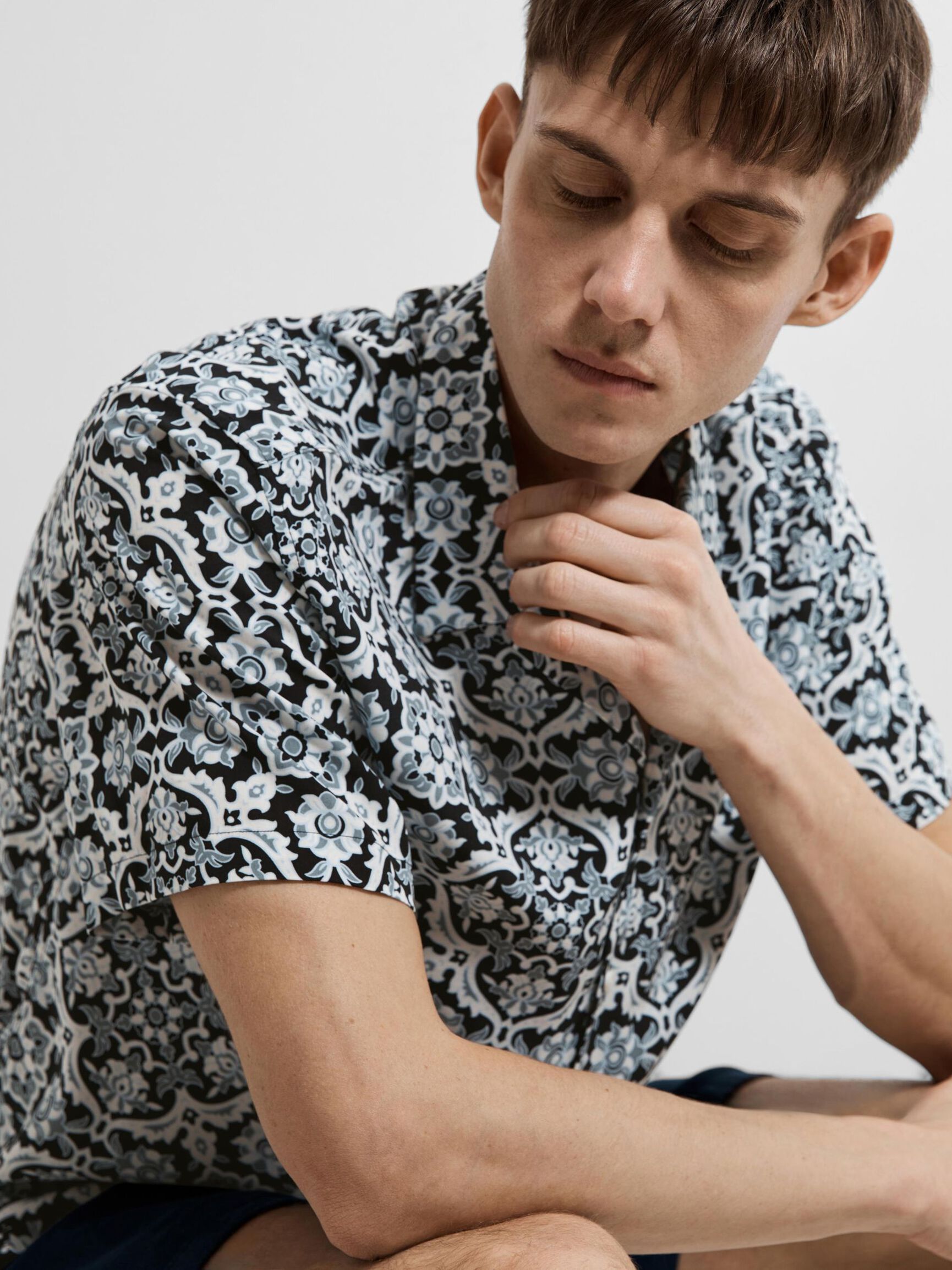 PATTERNED SHORT SLEEVED SHIRT, Cashmere Blue, highres