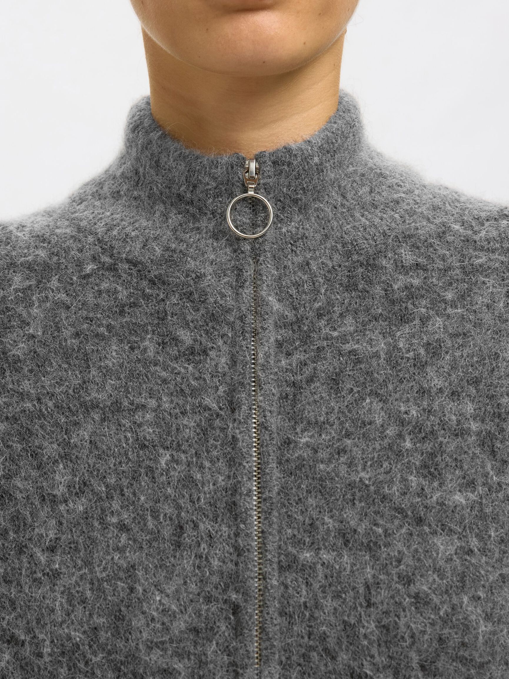 WOOL BLEND CARDIGAN, Medium Grey Melange, highres