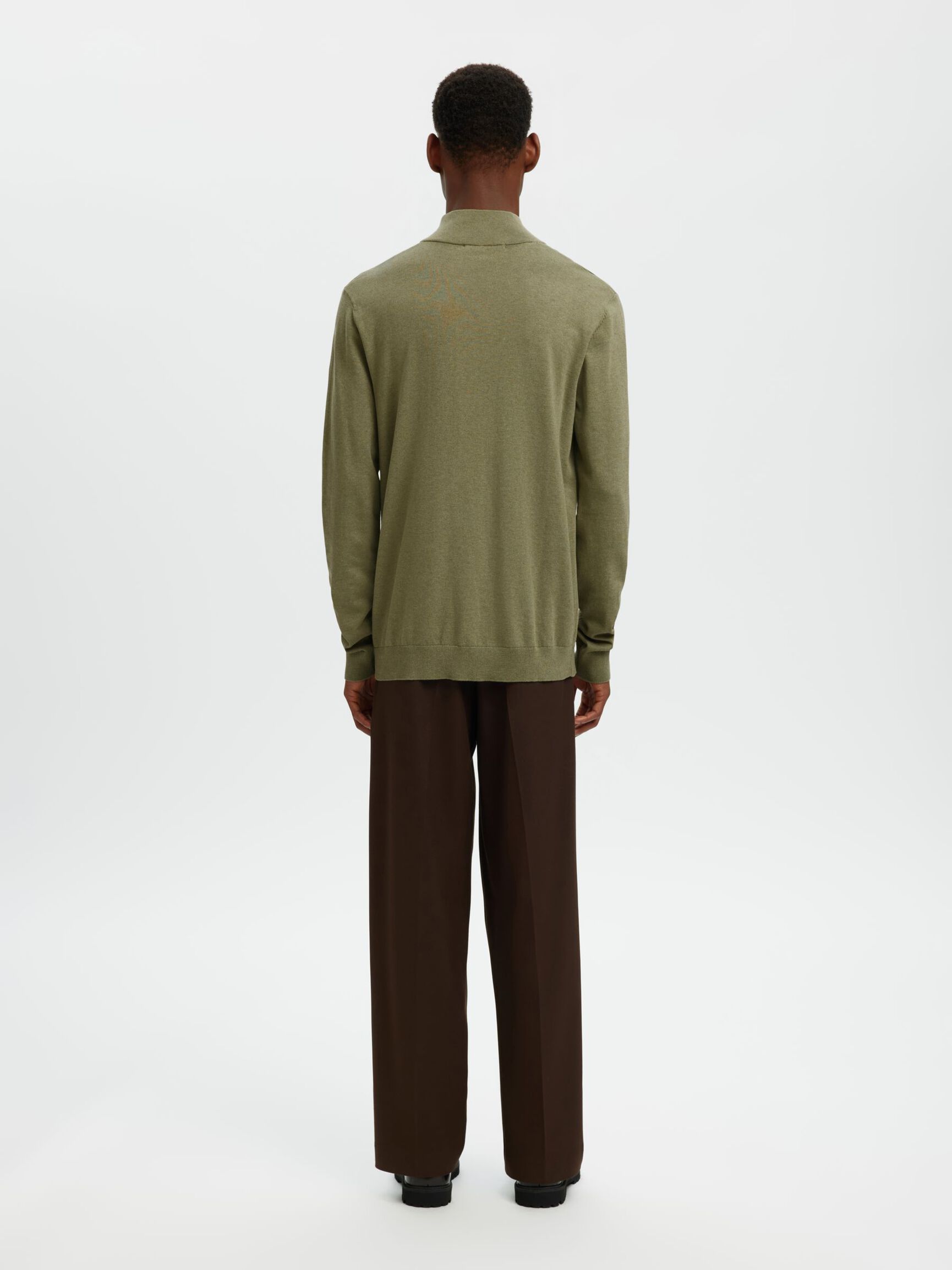 HALF-ZIP KNITTED JUMPER, Deep Lichen Green, highres