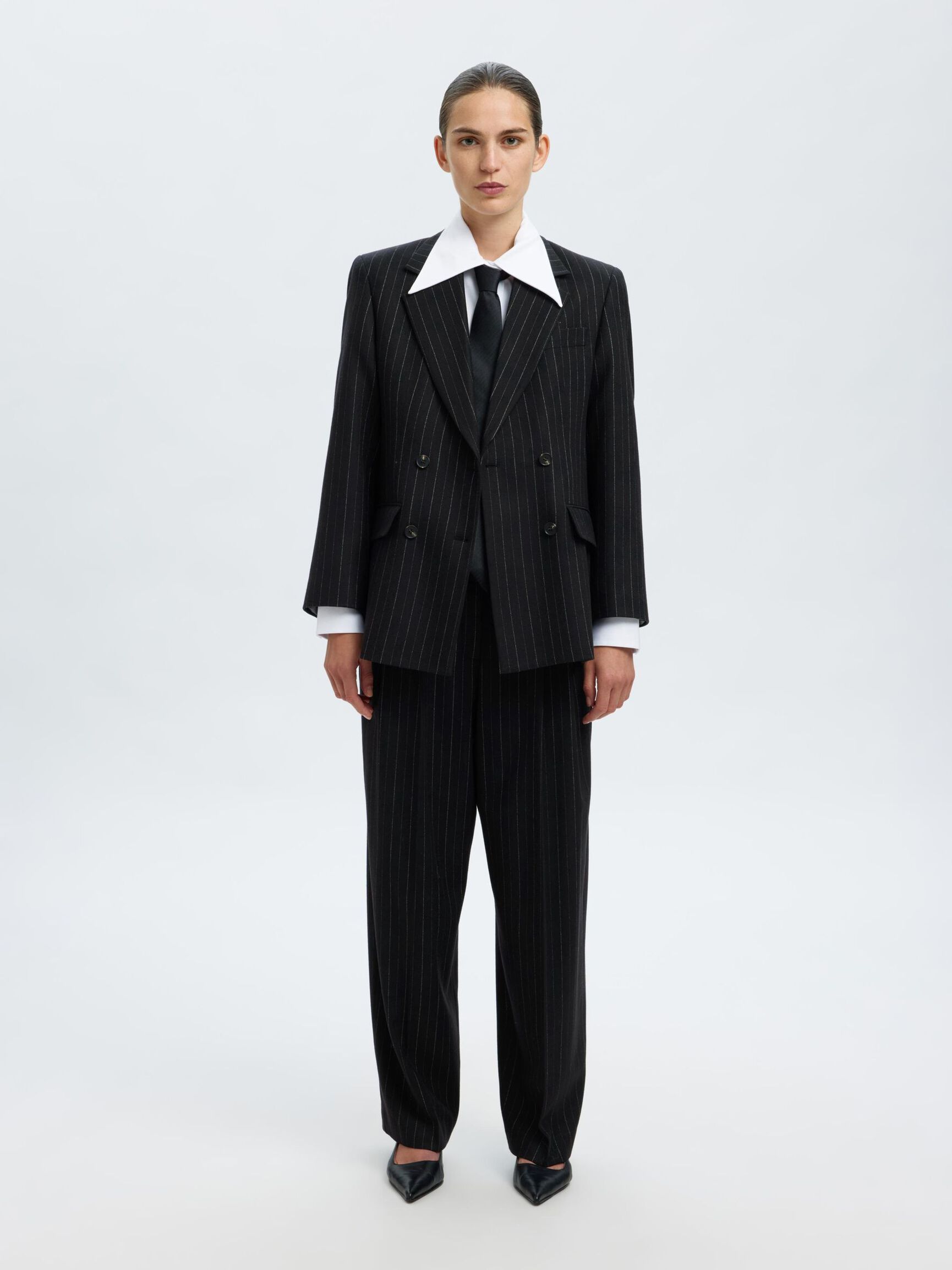 WOOL BLEND  SUIT TROUSERS, Black, highres