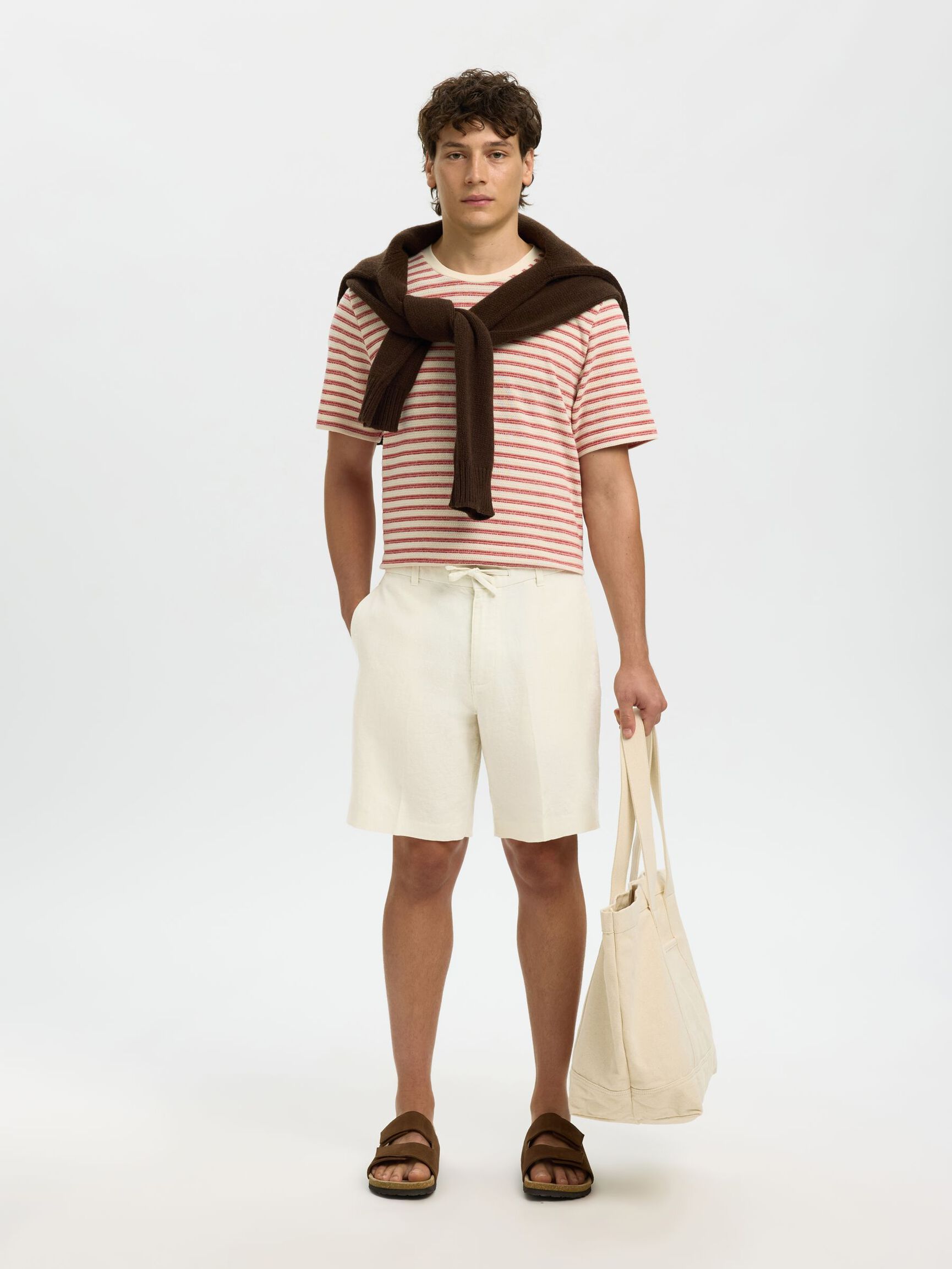 REGULAR FIT LINEN-BLEND SHORTS, Cloud Dancer, highres