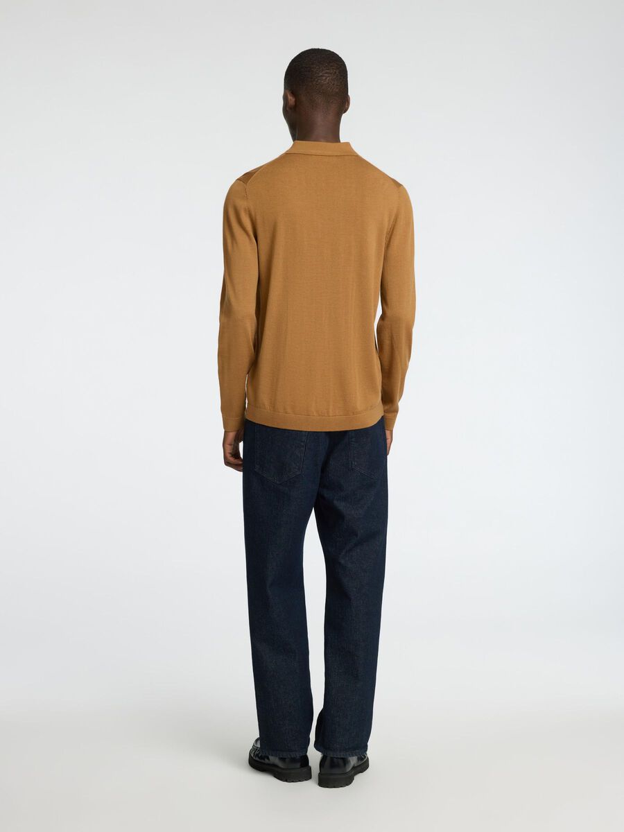 Selected 100% MERINO WOOL KNITTED POLO SHIRT, Chipmunk, highres - 16097823_Chipmunk_004.jpg