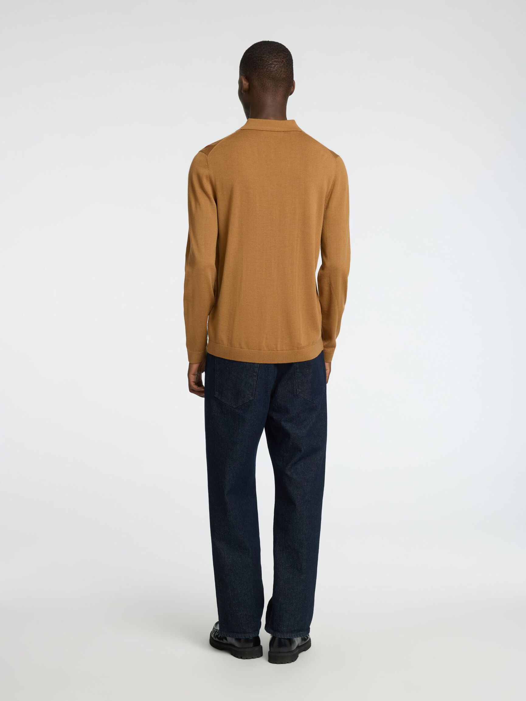 100% MERINO WOOL KNITTED POLO SHIRT, Chipmunk, highres