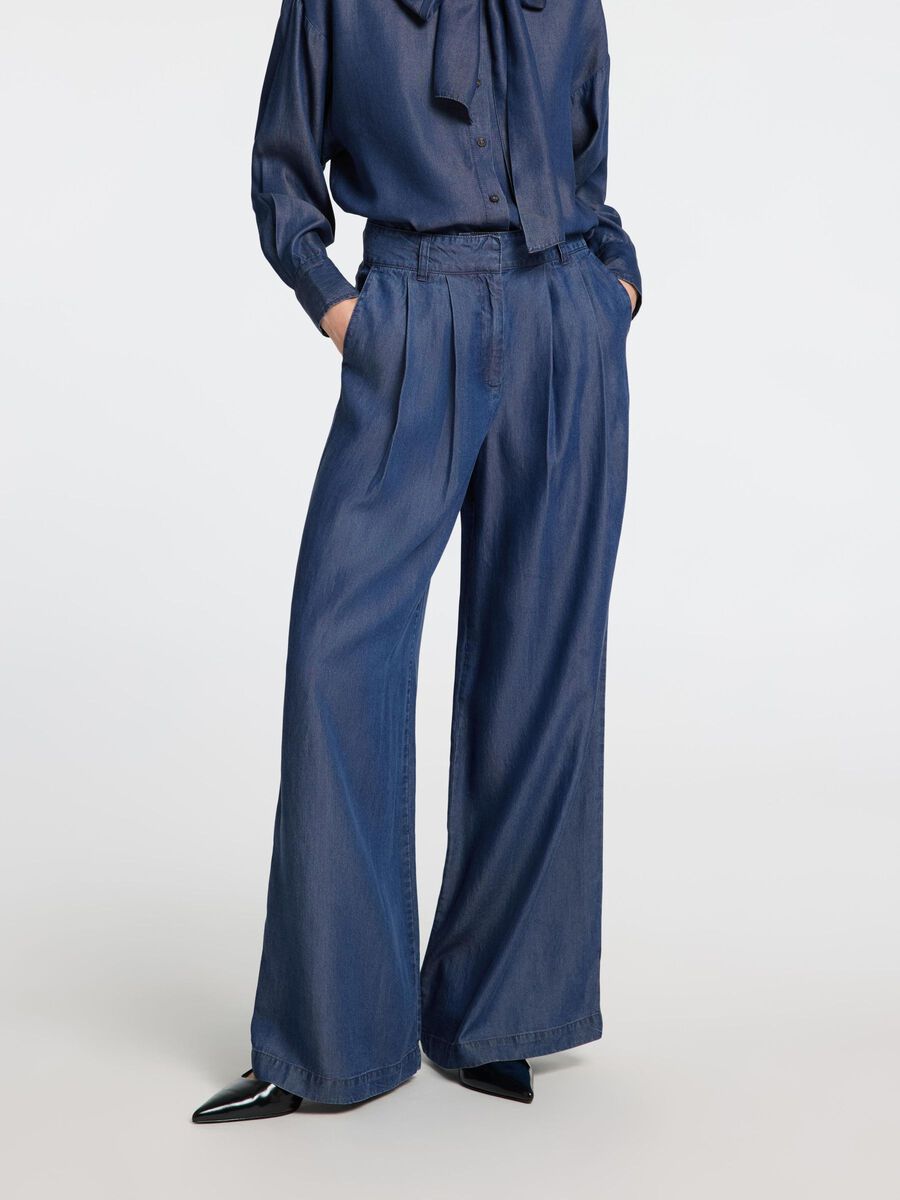 Selected CHAMBRAY WIDE LEG BROEK, Dark Blue, highres - 16096939_DarkBlue_003.jpg