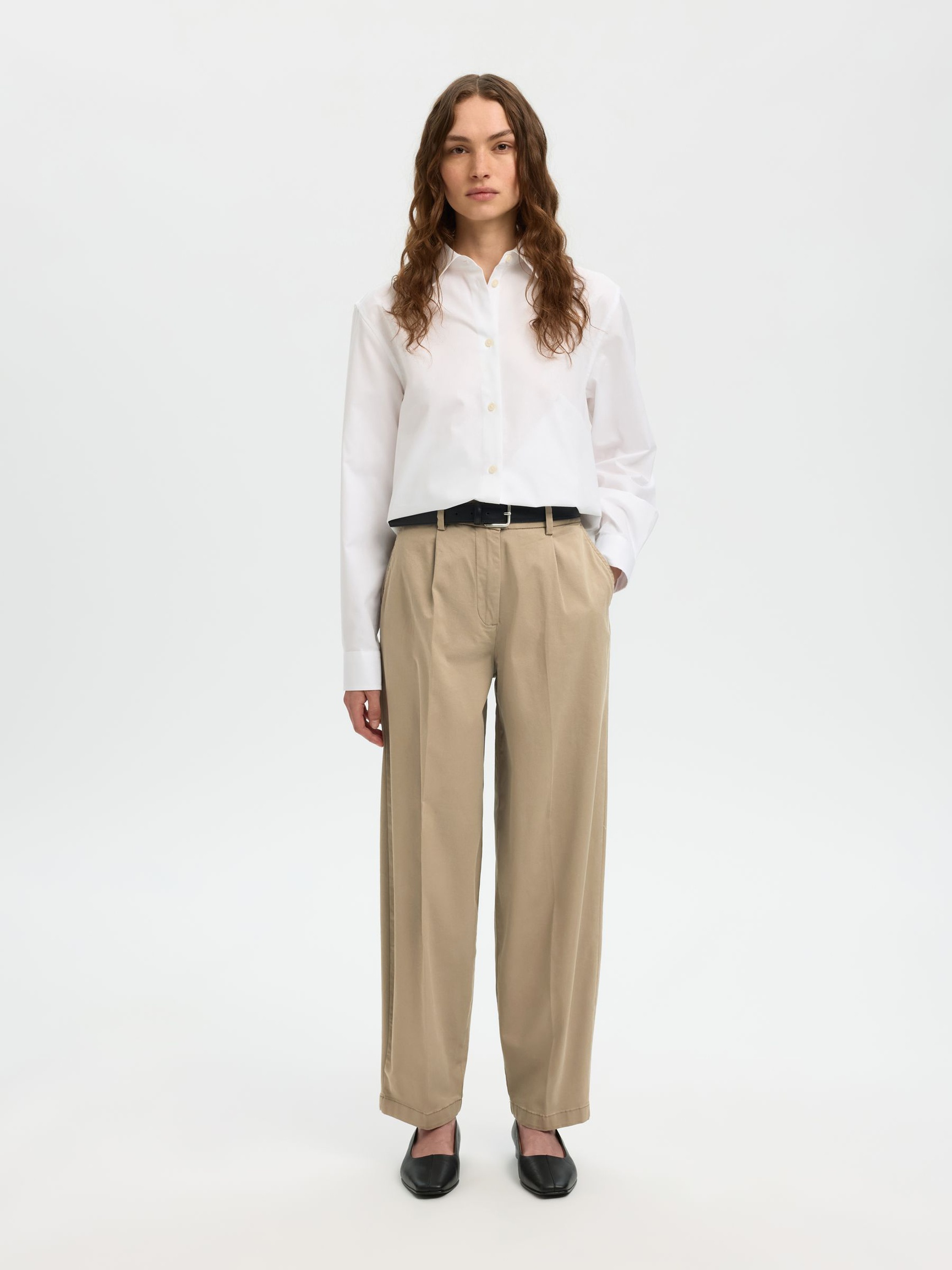 MEZCLA DE ALGODÓN PANTALONES FIT CORTE BARREL, Greige, highres