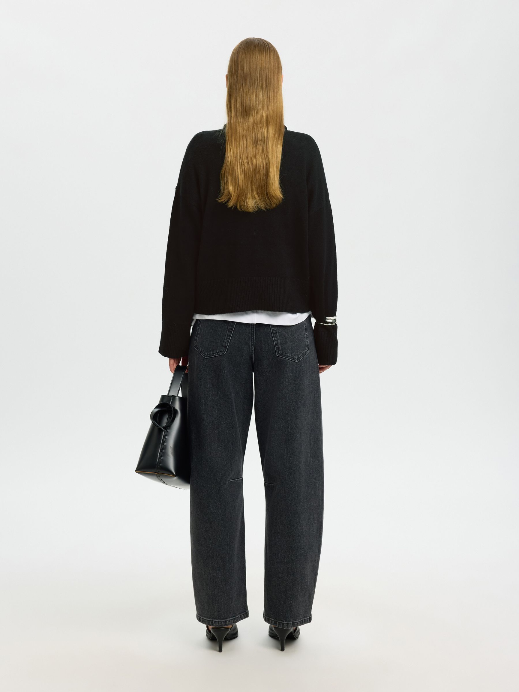 WOOL BLEND ROLL NECK JUMPER, Black, highres