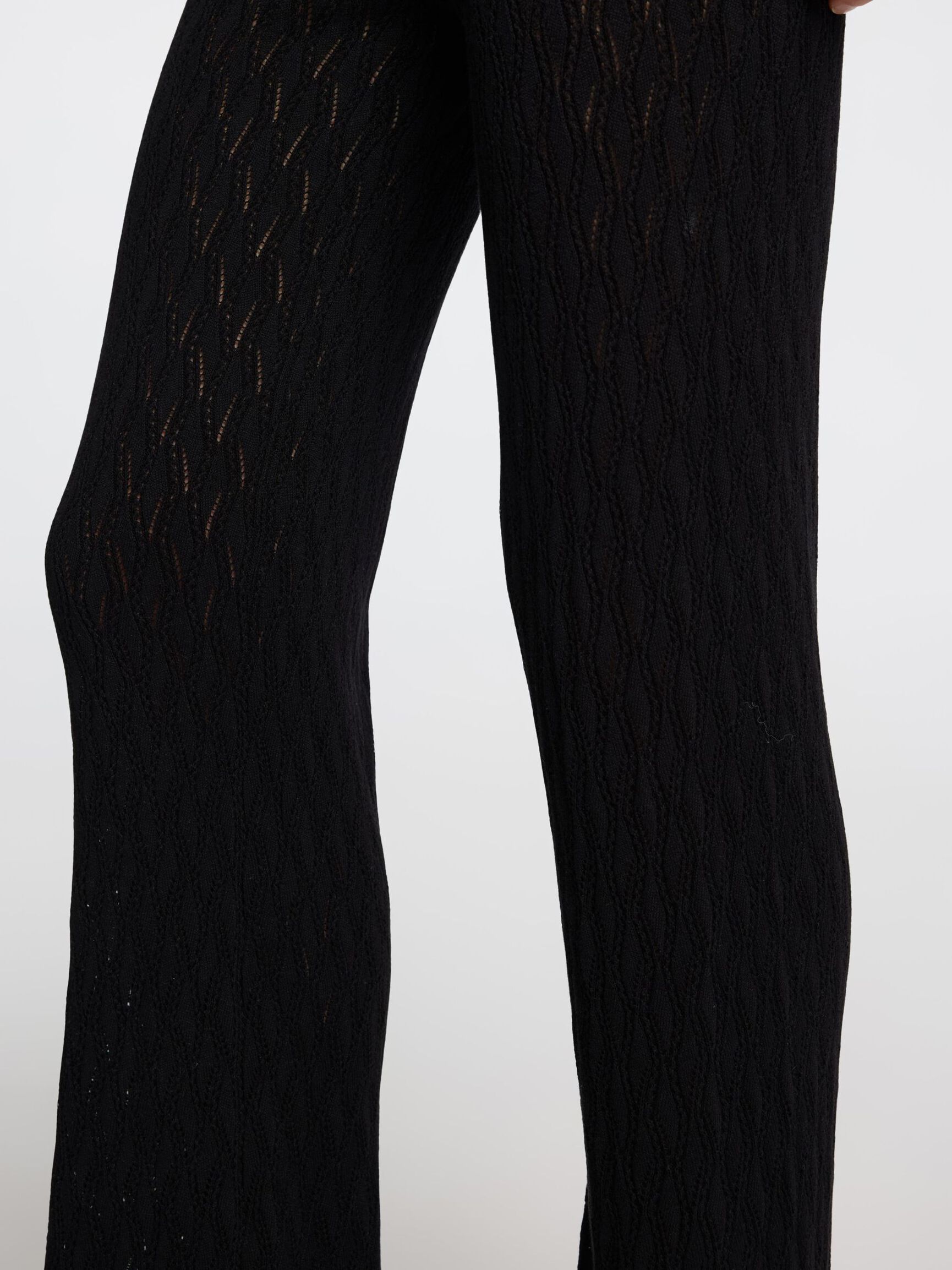 KNITTED  HIGH WAISTED TROUSERS, Black, highres