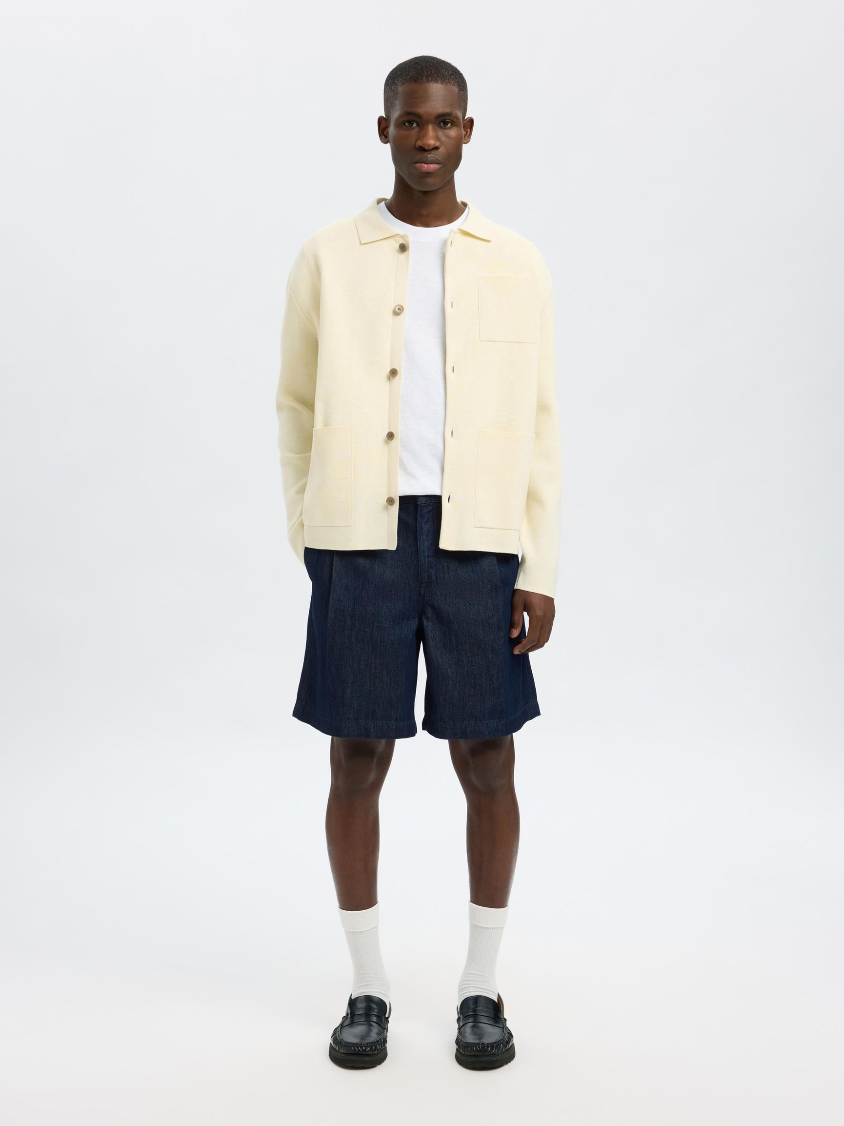LOOSE FIT DENIM SHORTS, Dark Blue Denim, highres