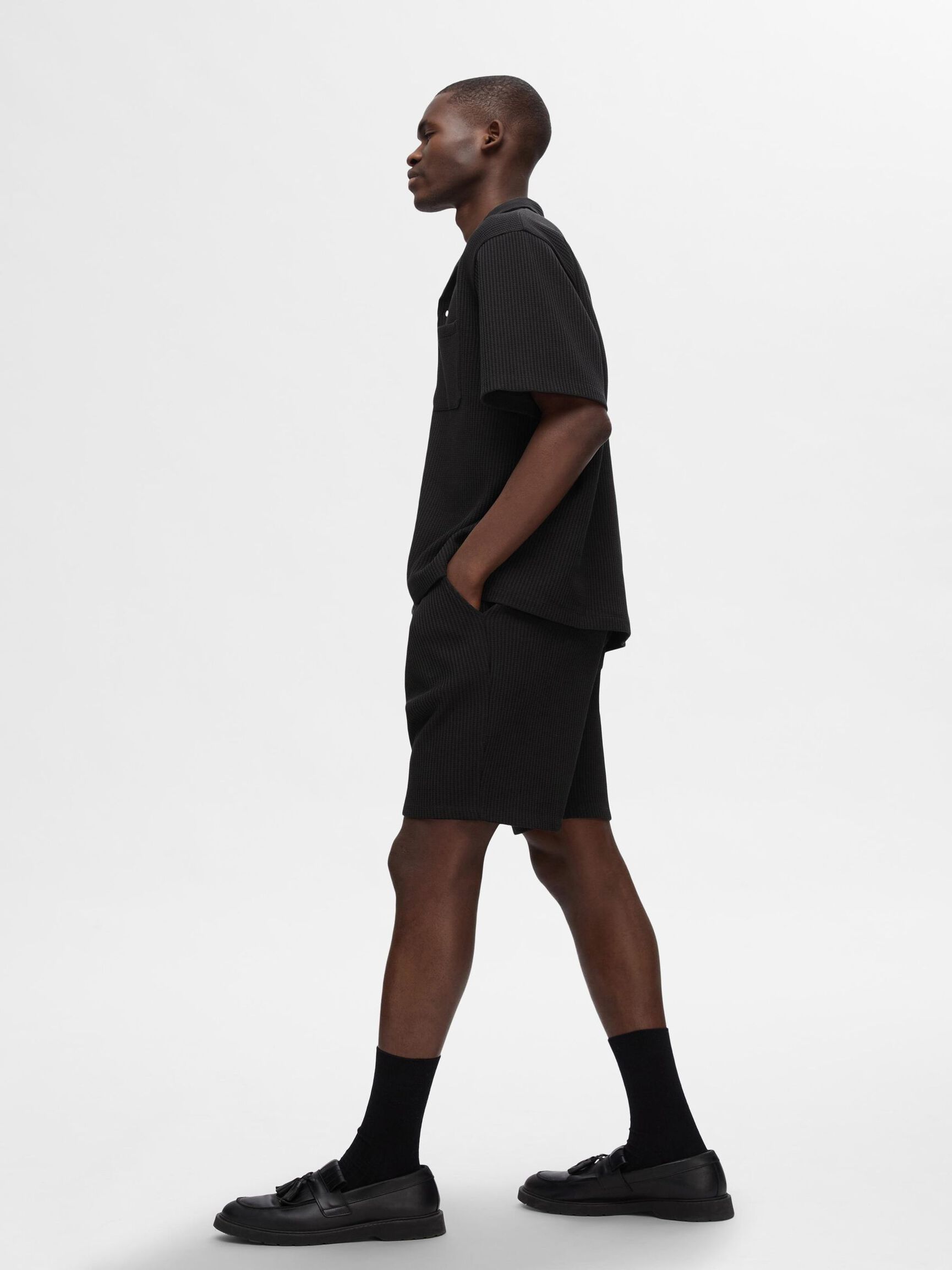WAFFLED SHORTS, Black, highres
