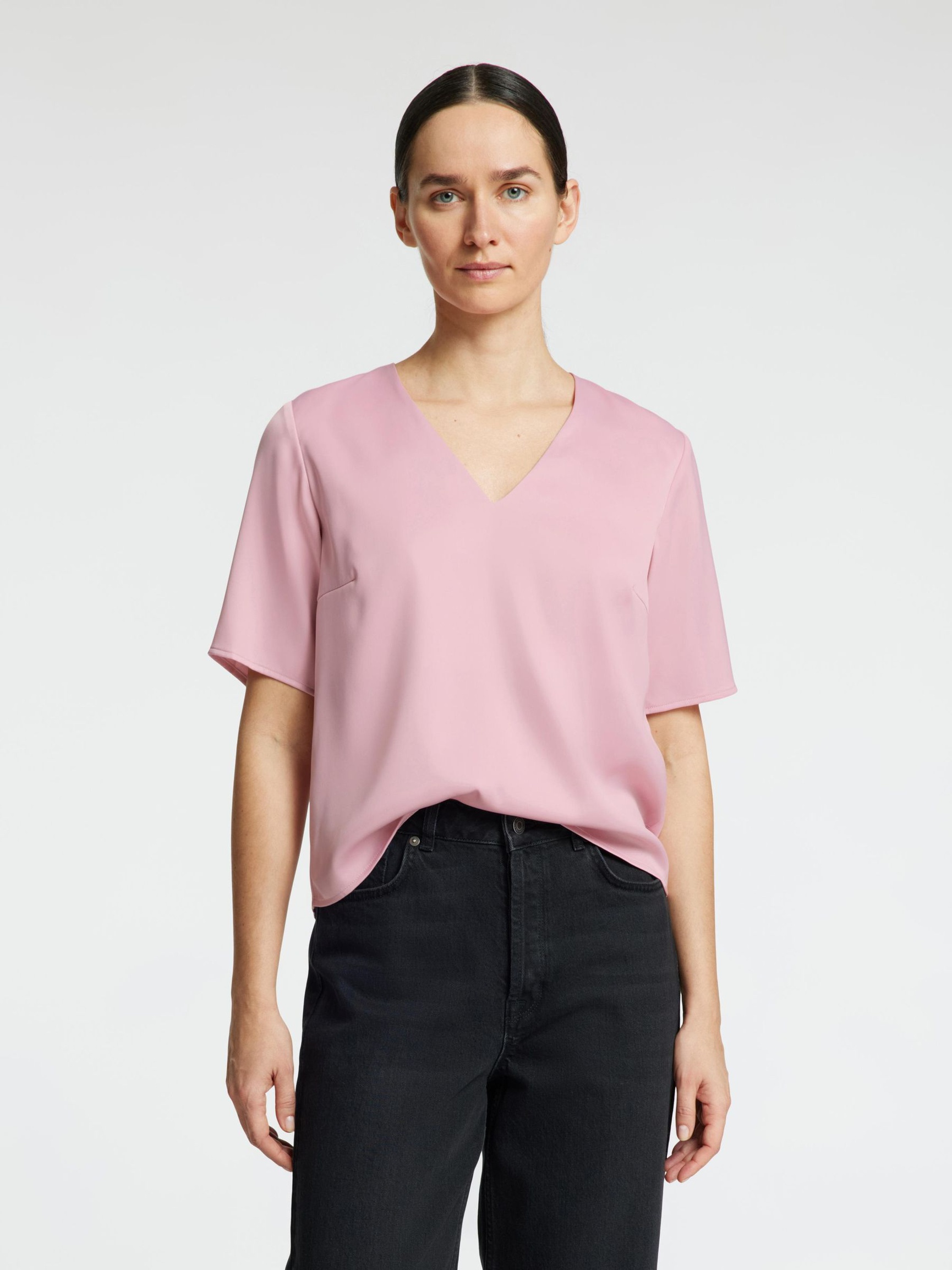 KORTÄRMAD V-RINGAD TOPP, Bleached Mauve, highres
