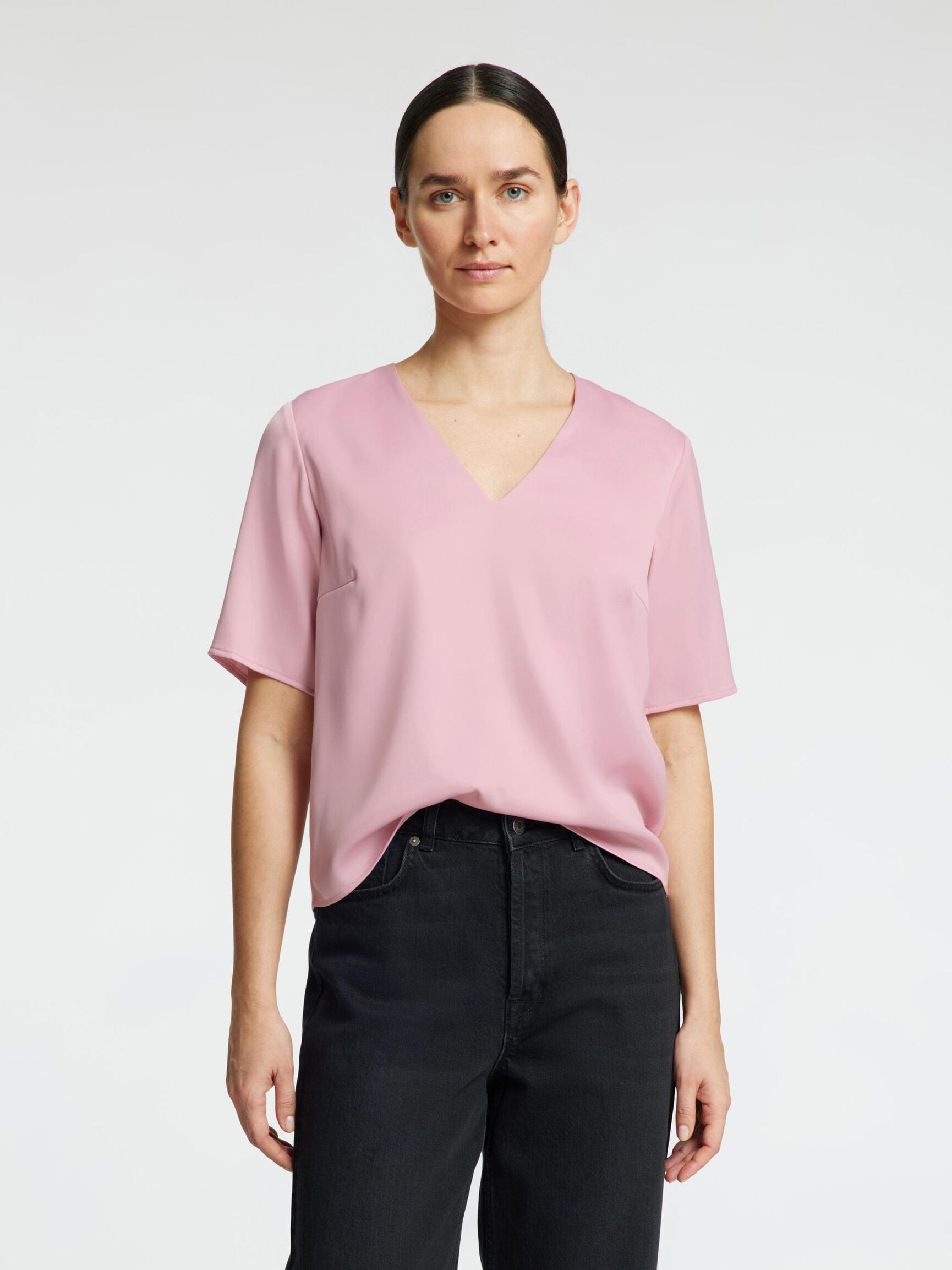 KORTÆRMET TOP MED V-HALS, Bleached Mauve, highres