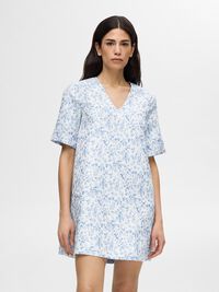 FLORAL PRINTED MINI DRESS, Sky Blue, highres