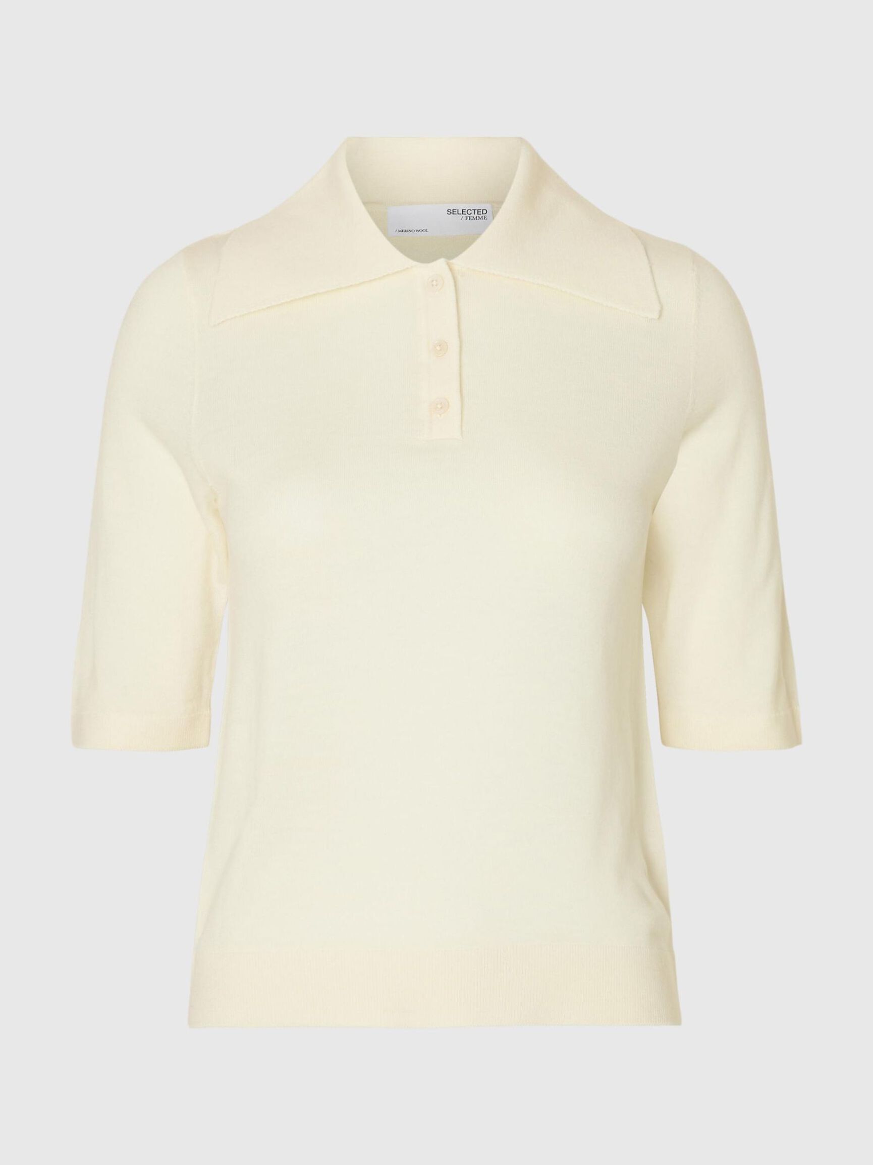 100% MERINO WOOL KNITTED POLO SHIRT, Snow White, highres