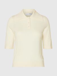 100% MERINO WOOL KNITTED POLO SHIRT, Snow White, highres