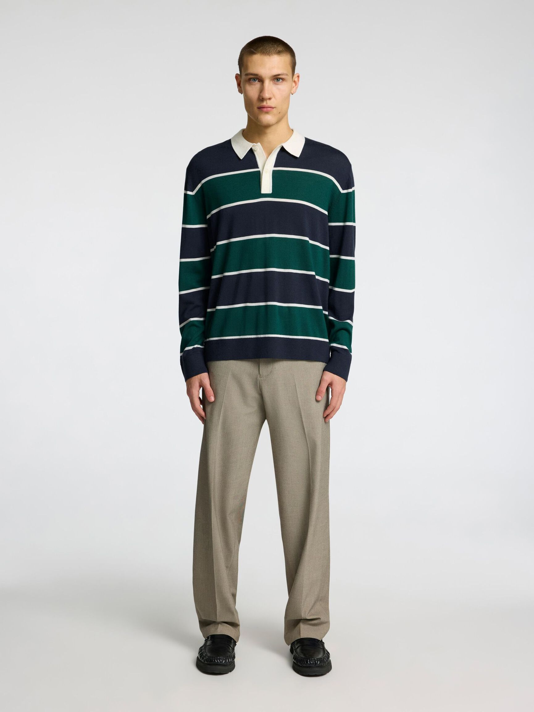 100% MERINOWOLL LANGARM-POLOSHIRT, Verdant Green, highres