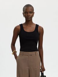 RIBBED COTTON TANK TOP, Black, highres