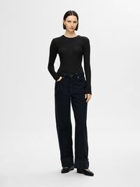 WOOL BLEND LONG SLEEVED TOP, Black, highres