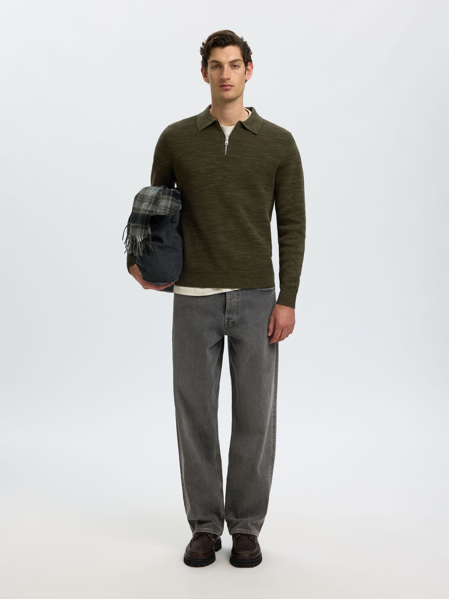 LONG SLEEVED HALF-ZIP JUMPER, Forest Night, highres