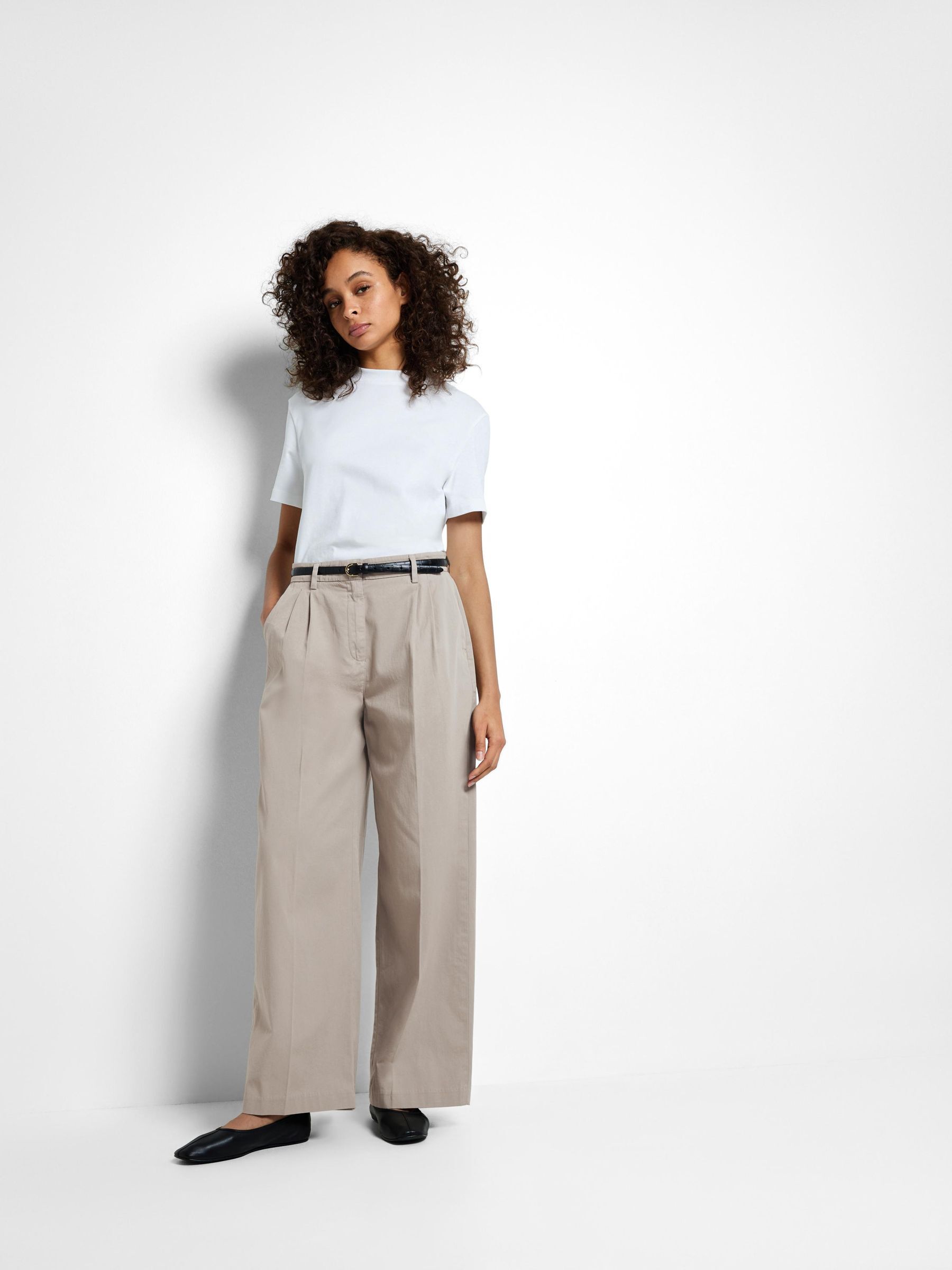 PLEATED WIDE-LEG TROUSERS | Grey | Selected
