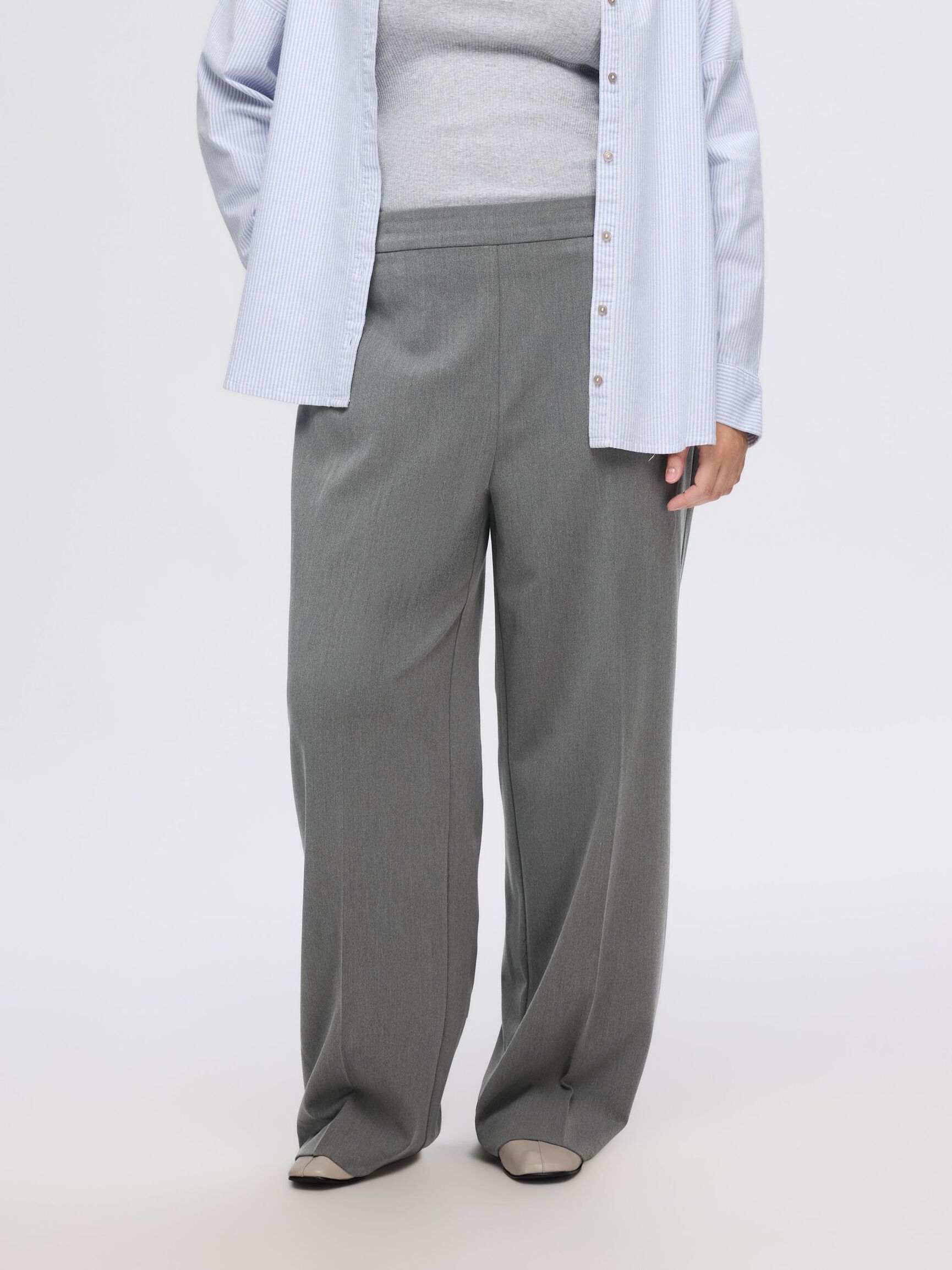 WIDE FIT TROUSERS, Medium Grey Melange, highres