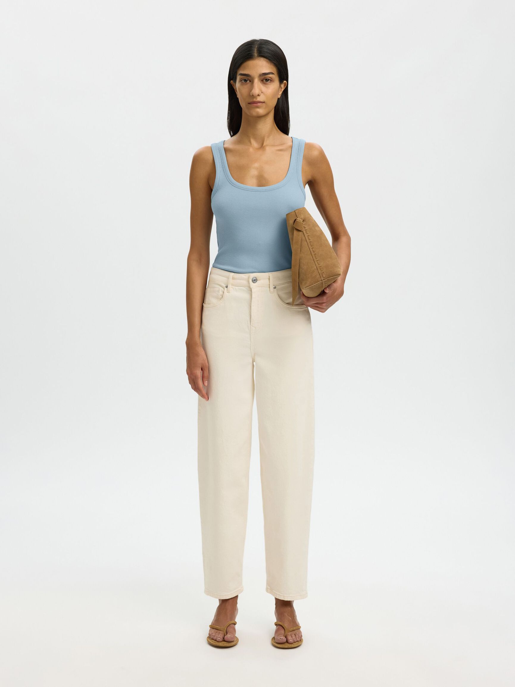 RIBBED COTTON TANK TOP, Dusty Blue, highres