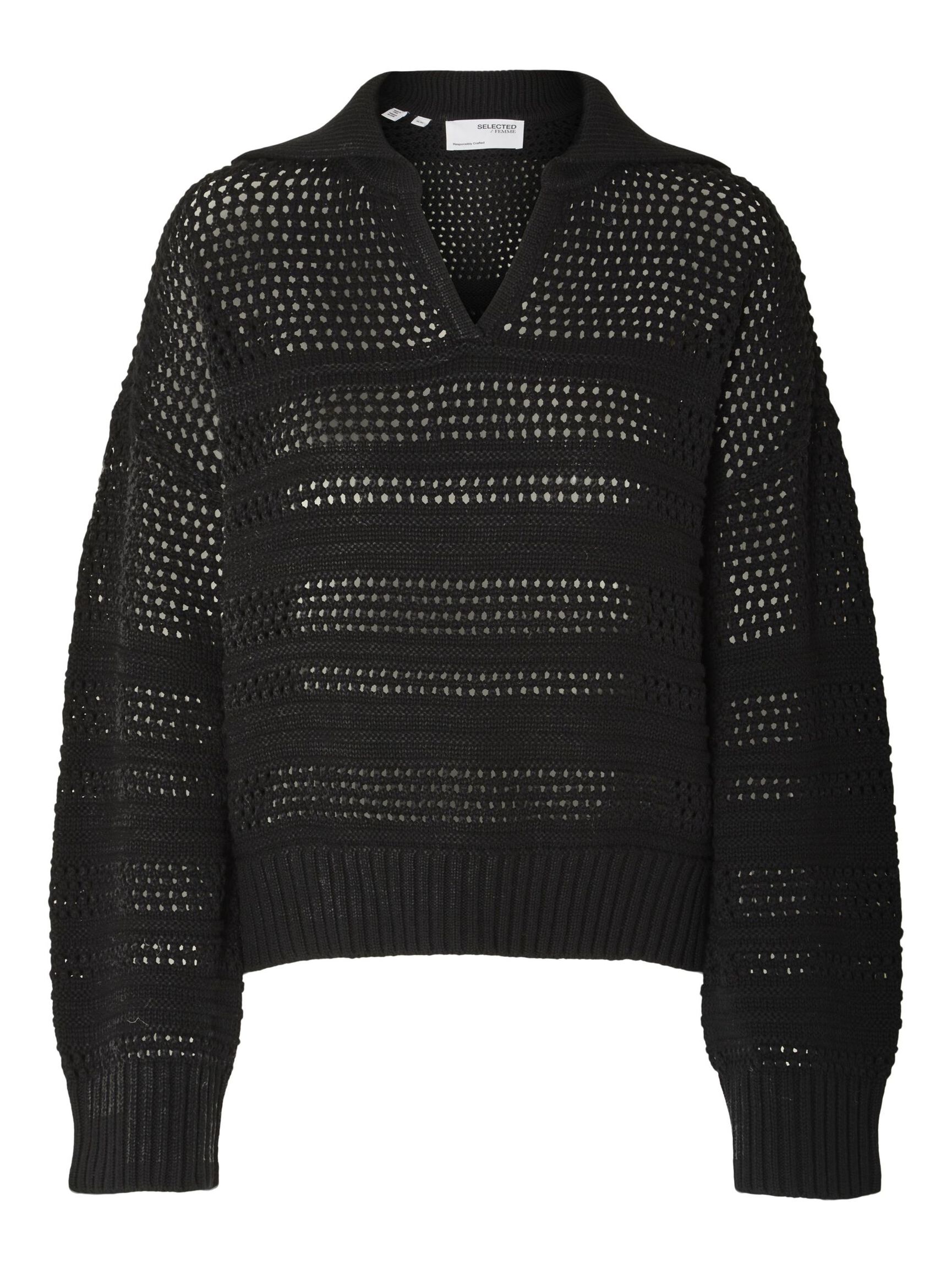 CROCHET-STYLE PULLOVER, Black, highres