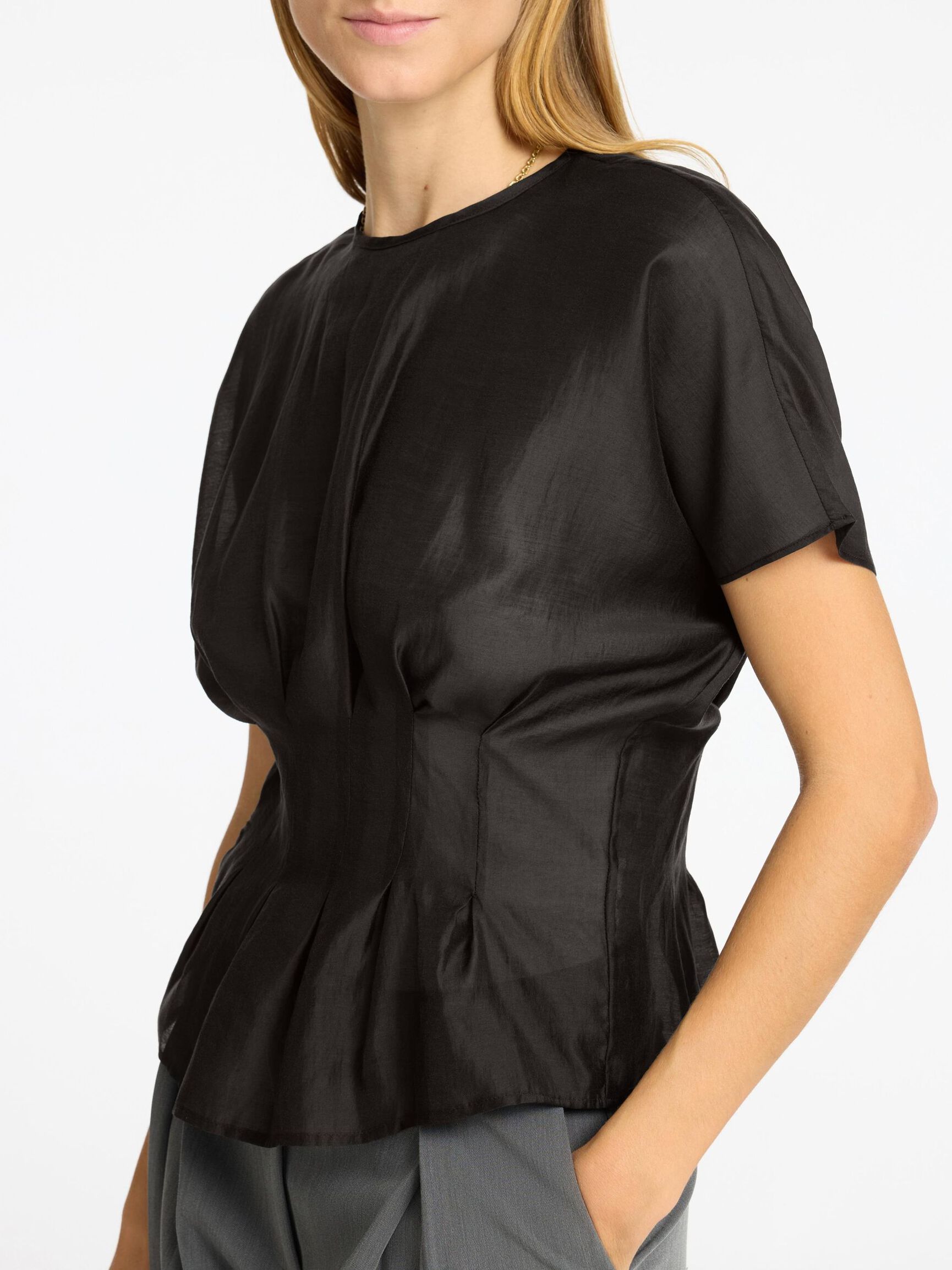 STRUCTURED SHORT SLEEVED TOP, Black, highres