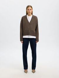 WOOL BLEND KNITTED CARDIGAN, Morel, highres