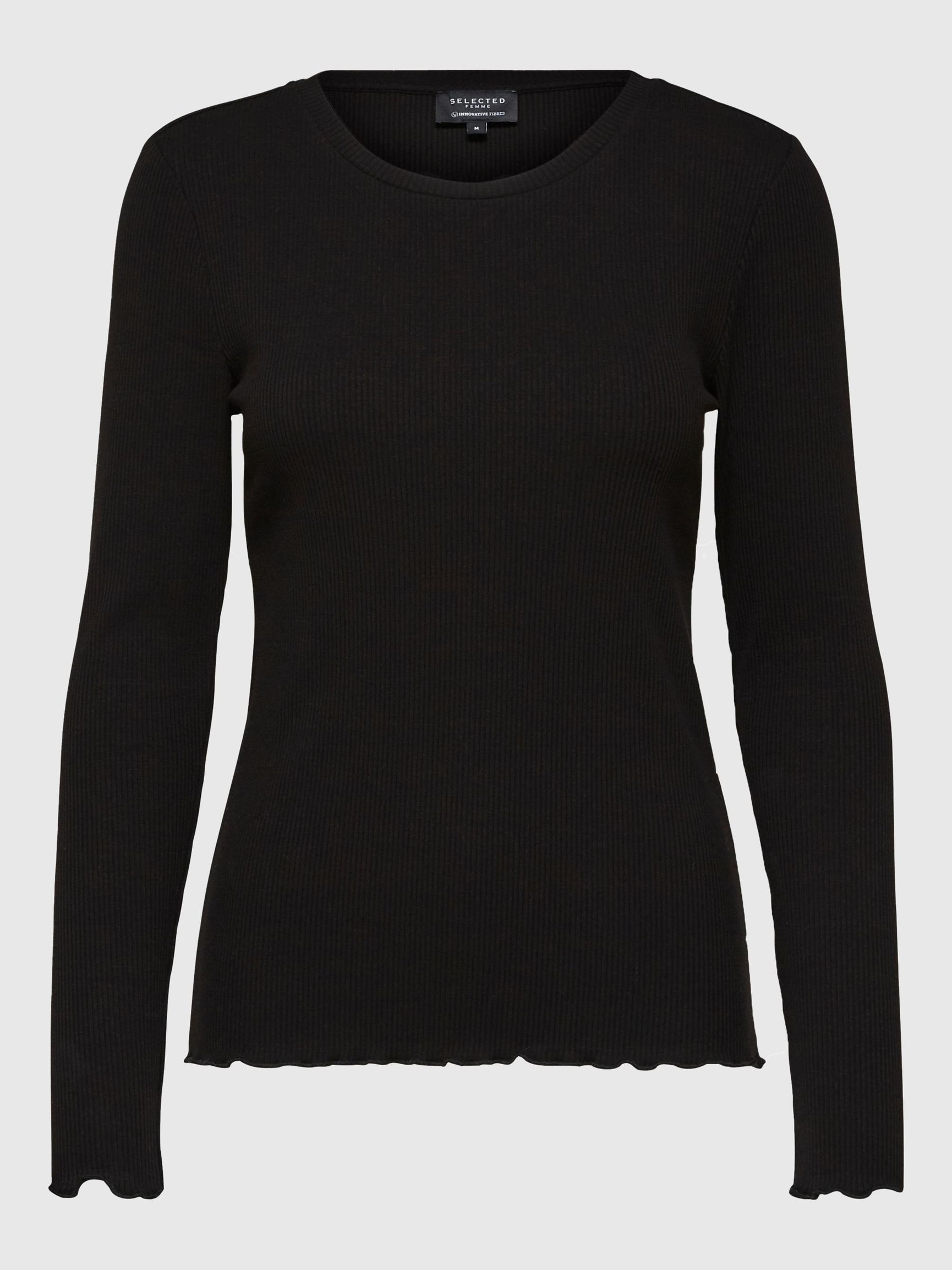 RIBBET TOP MED LANGE ÆRMER, Black, highres