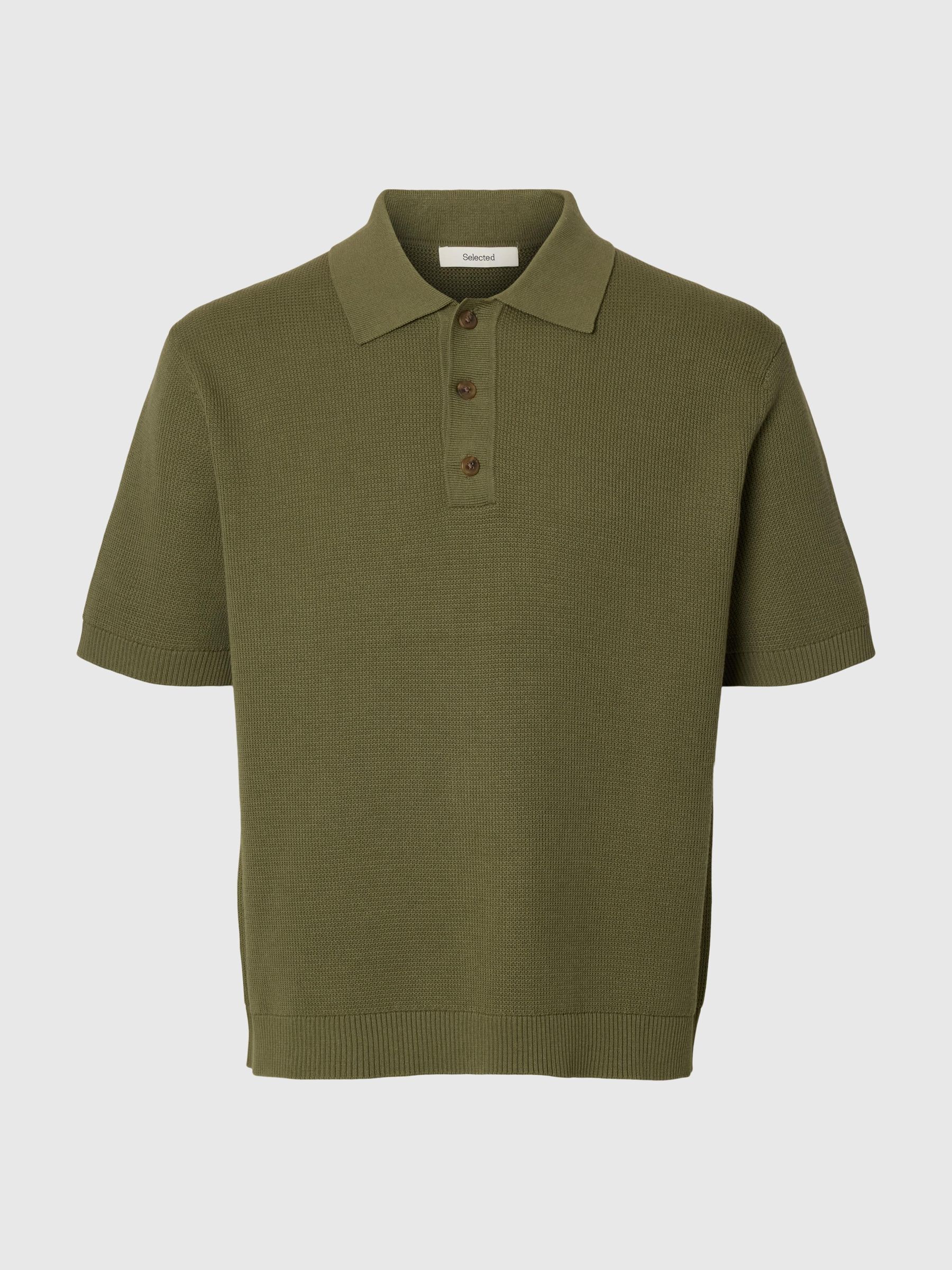 RELAXED FIT POLOHEMD AUS STRICK, Deep Lichen Green, highres
