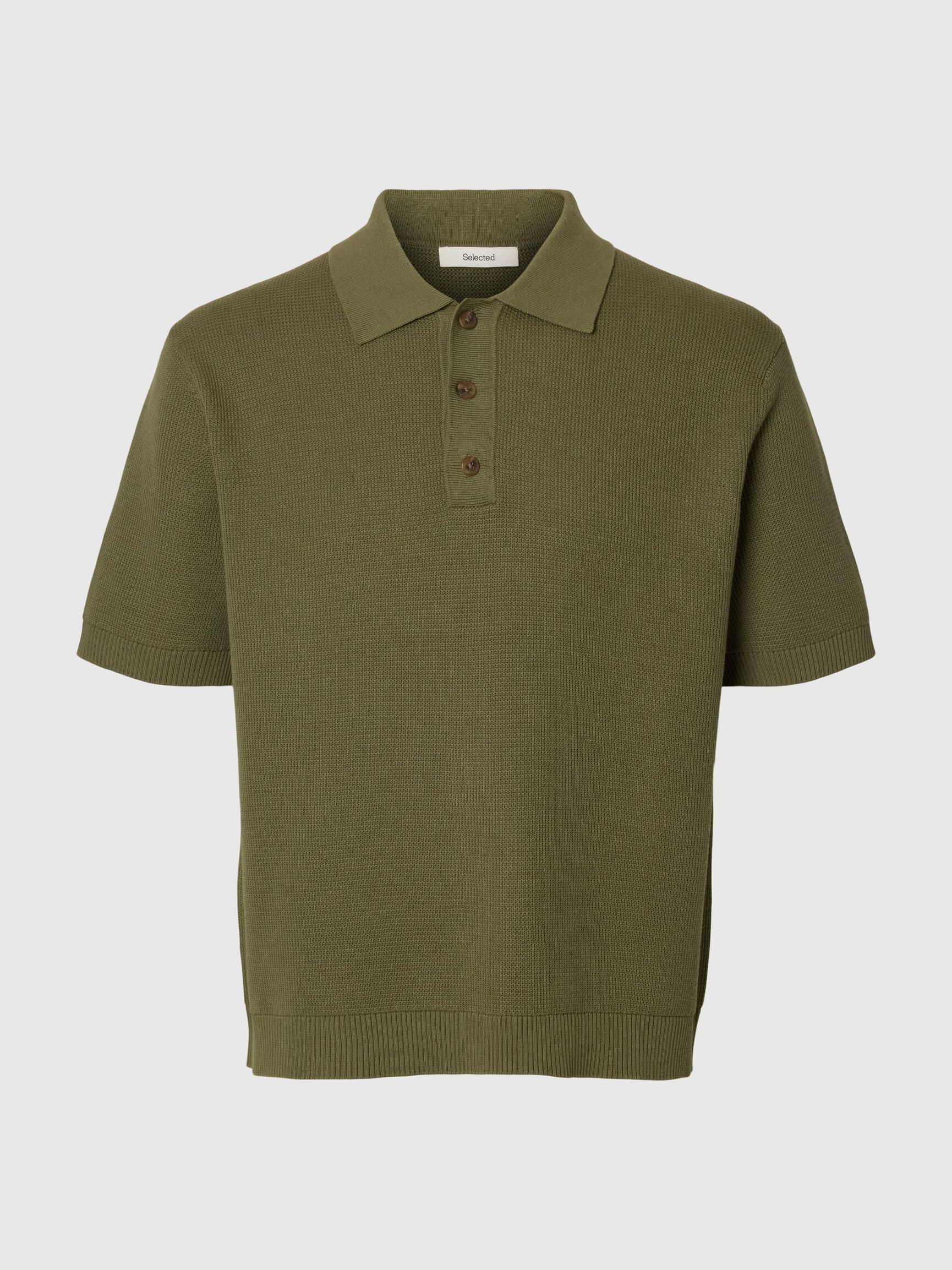RELAXED FIT POLOHEMD AUS STRICK, Deep Lichen Green, highres