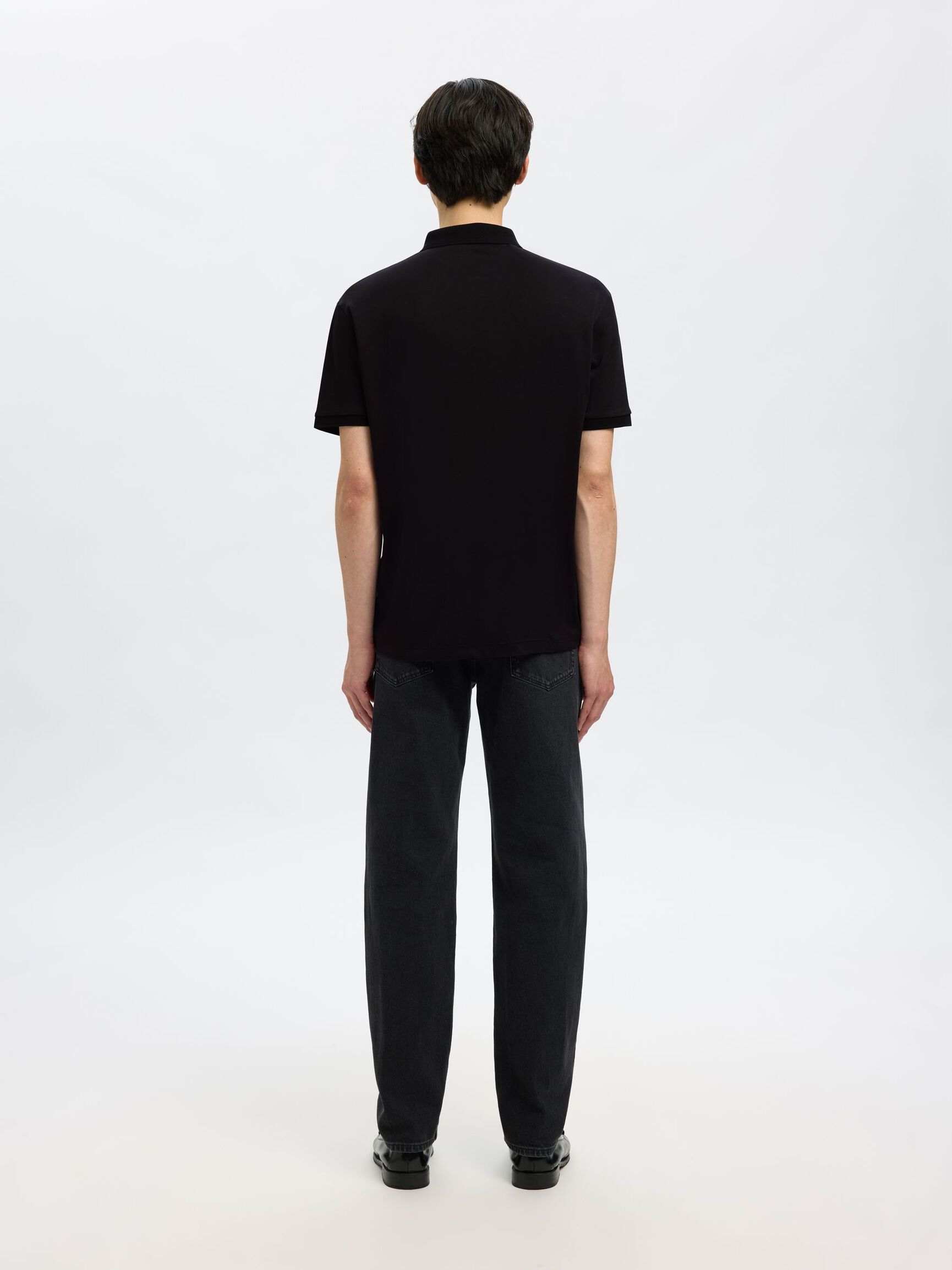 ZIPPER POLO SHIRT, Black, highres