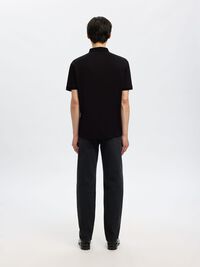 ZIPPER POLO SHIRT, Black, highres
