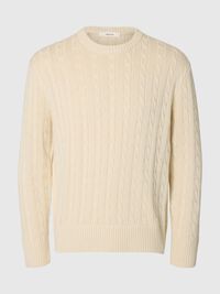 CABLE KNIT PULLOVER, Birch, highres