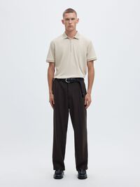 ZIPPER KNITTED POLO SHIRT, Oatmeal, highres