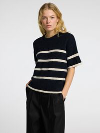 KORTÆRMET ULDBLANDING TOP, Dark Sapphire, highres