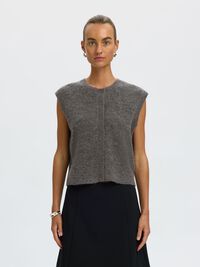 WOOL BLEND  KNITTED VEST, Medium Grey Melange, highres