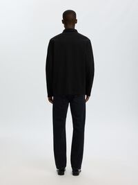 CÔTELÉ AVEC DEMI-FERMETURE ÉCLAIR POLO À MANCHES LONGUES, Black, highres