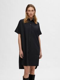 COTTON SHIRT DRESS, Black, highres