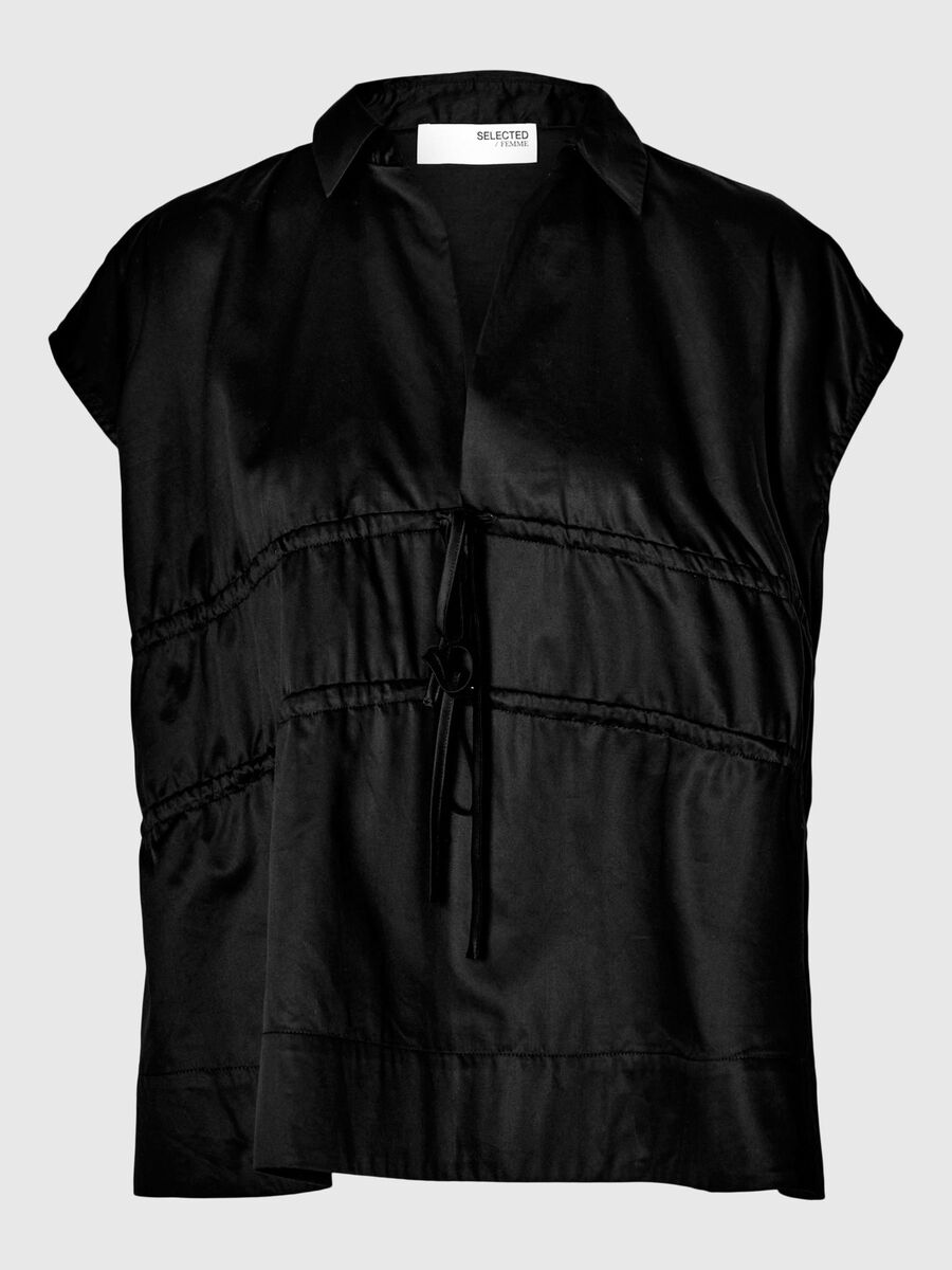 Selected TIE FRONT V-NECK TOP, Black, highres - 16097800_Black_001.jpg
