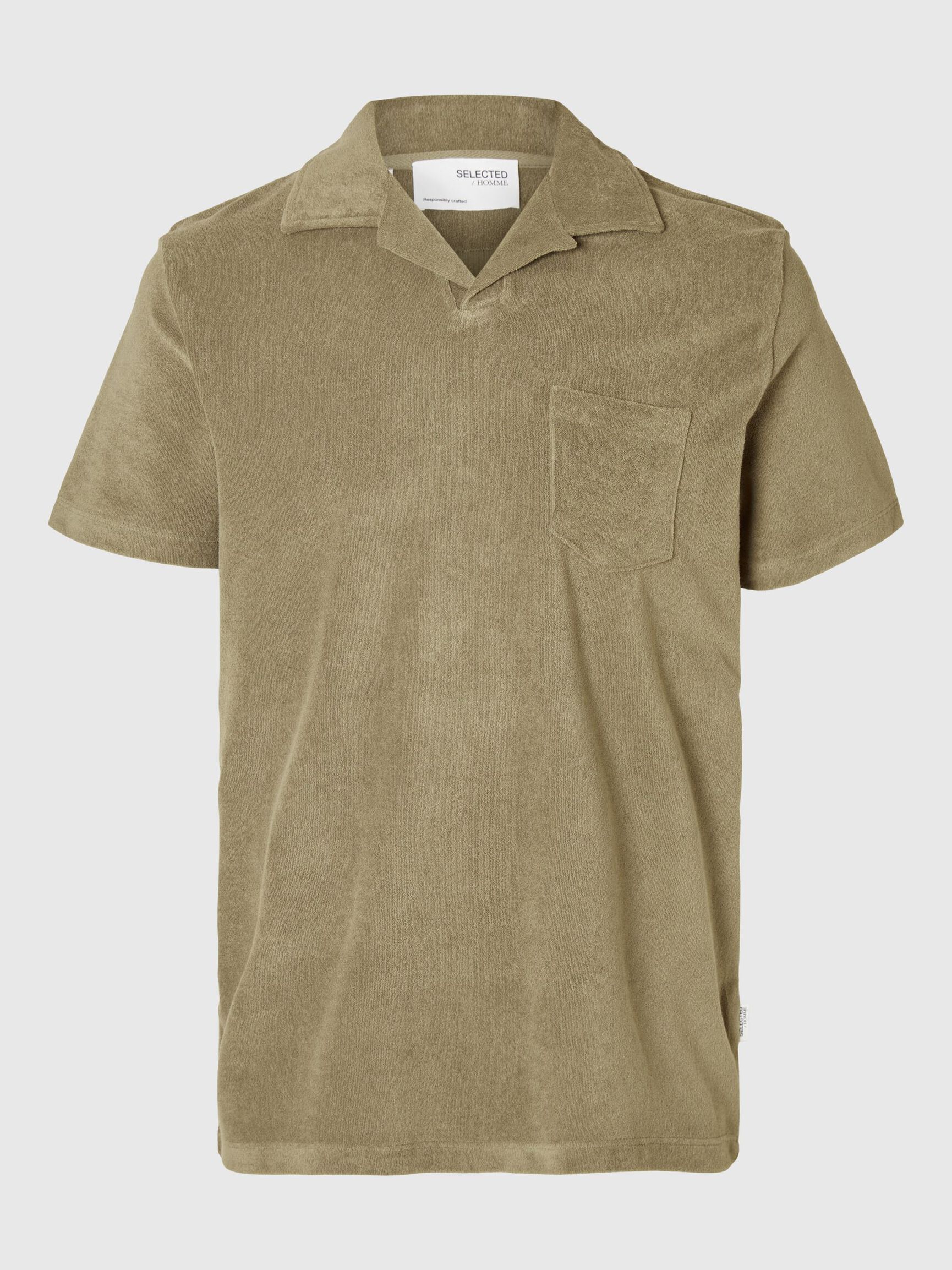 BOMULLSBLANDING KORTERMET POLOSKJORTE, Vetiver, highres